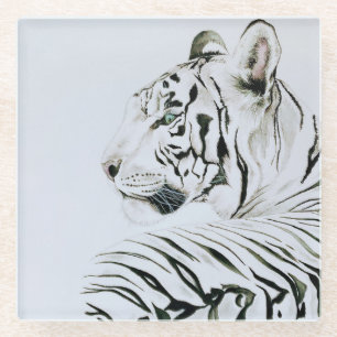Dessous-de-verre En Verre Aquarelle blanche de tigre