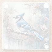 Dessous-de-verre En Verre Aquarelle bleu Jay Cherry Blossoms (Dos)