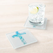 Dessous-de-verre En Verre Aquarelle bleue Croix chrétienne Baptême (Incliné)