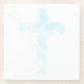 Dessous-de-verre En Verre Aquarelle bleue Croix chrétienne Baptême (Dos)