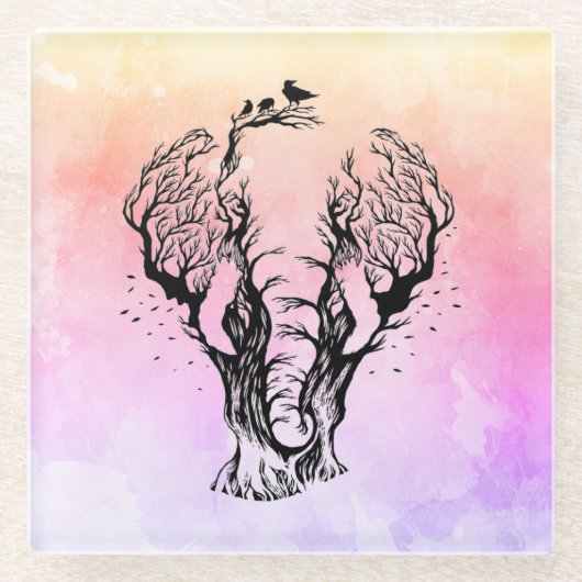 Dessous-de-verre En Verre Aquarelle Boho Forest Elephant (Devant)