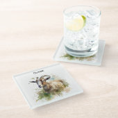 Dessous-de-verre En Verre Aquarelle Chèvre de ferme, sur mesure (Incliné)