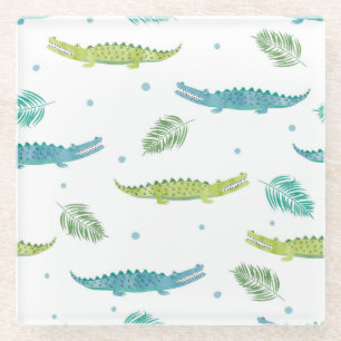 Dessous-de-verre En Verre Aquarelle de crocodile : Motif Vintage d'alligator