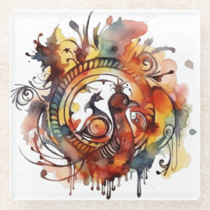 Dessous-de-verre En Verre Aquarelle de Phoenix Tribal Mandala