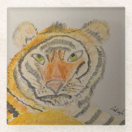Dessous-de-verre En Verre Aquarelle de tigre (Devant)
