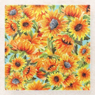 Dessous-de-verre En Verre Aquarelle de tournesol : Illustration transparente