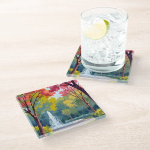 Dessous-de-verre En Verre Aquarelle du feuillage d'automne du parc d'automne