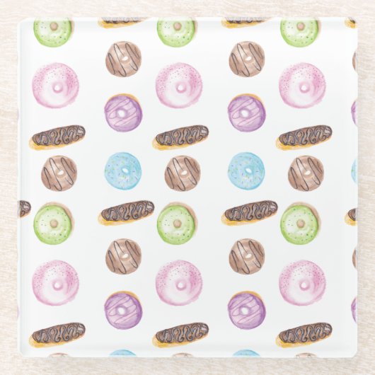 Dessous-de-verre En Verre Aquarelle Eclair Donuts Fun Whimiscal Sweet (Devant)