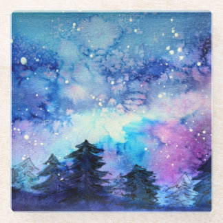 Dessous-de-verre En Verre Aquarelle Espace Art : Ciel de nuit