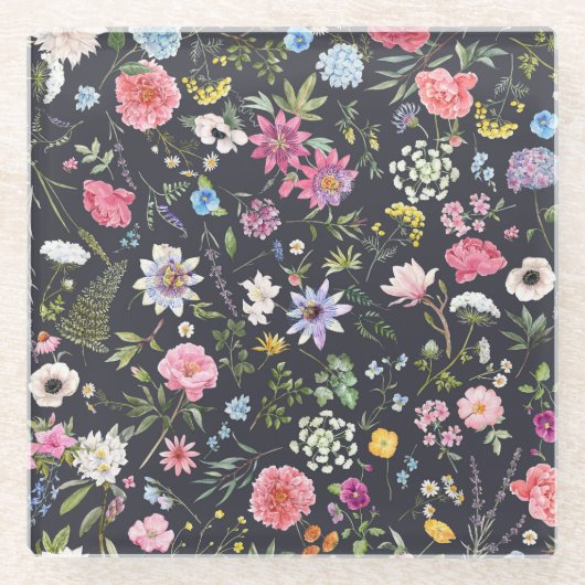 Dessous-de-verre En Verre Aquarelle Florale : Motif d'été doux. (Devant)