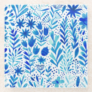 Dessous-de-verre En Verre Aquarelle florale Plantes texture transparente