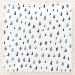 Dessous-de-verre En Verre Aquarelle gouttes de pluie, indigo motif sans soud