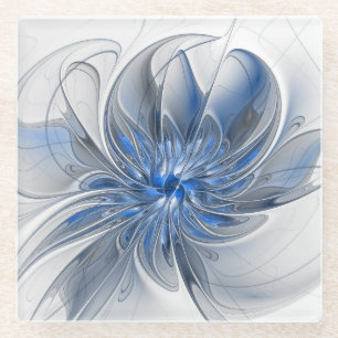 Dessous-de-verre En Verre Aquarelle gris bleu Abstrait Fractal Art Flower