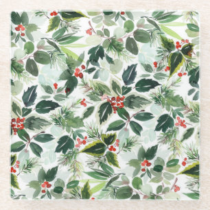 Dessous-de-verre En Verre Aquarelle Holly verdure Noël Motif