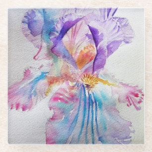 Dessous-de-verre En Verre Aquarelle Iris Fleur Peinture art irises