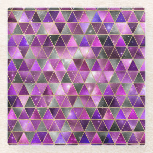 Dessous-de-verre En Verre Aquarelle Isométrique avec or et marbre Galaxy