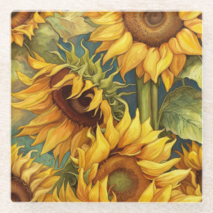Dessous-de-verre En Verre Aquarelle jaune tournesol Dessous de verre en verr