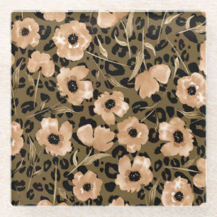 Dessous-de-verre En Verre Aquarelle léopard floral : Motif sans fin