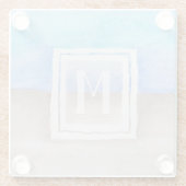 Dessous-de-verre En Verre Aquarelle Monogramme mer et sable bleu et bronze (Dos)