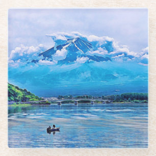 Dessous-de-verre En Verre Aquarelle paisible Design d'art japonais