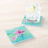 Dessous-de-verre En Verre Aquarelle Pastel Rose Lotus Fleurs (Incliné)