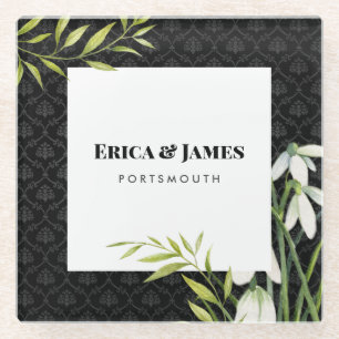 Dessous-de-verre En Verre Aquarelle Petite neige blanche Boutons & Laurel Da