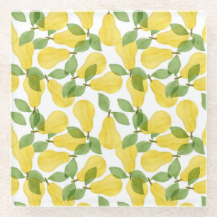 Dessous-de-verre En Verre Aquarelle Poires : Motif peint à la main