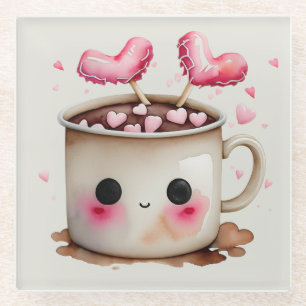 Dessous-de-verre En Verre Aquarelle rose et crème mignonne Chocolat chaud Mu