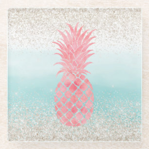 Dessous-de-verre En Verre Aquarelle rose Fille Ananas tropical