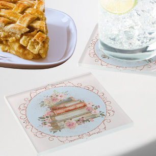 Dessous-de-verre En Verre Aquarelle Roses Roses et Livres Floral Vintage 