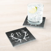 Dessous-de-verre En Verre Aquarelle rustique de noir de monogramme (Incliné)