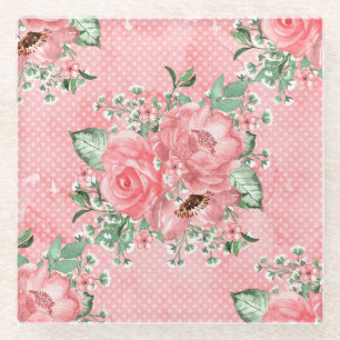 Dessous-de-verre En Verre Aquarelle Shabby Chic Roses Roses et Points Roses