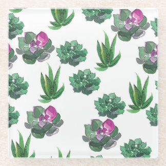 Dessous-de-verre En Verre Aquarelle Succulente Conception Motif transparente