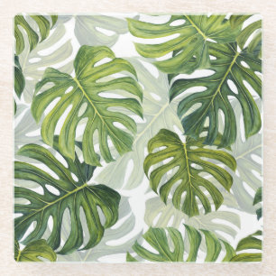 Dessous-de-verre En Verre Aquarelle tropicale de Monstera verte