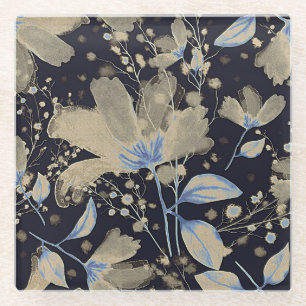 Dessous-de-verre En Verre Aquarelle Vintage florale : Arrière - plan noir
