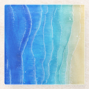 Dessous-de-verre En Verre Aquarelle vue mer et plage.