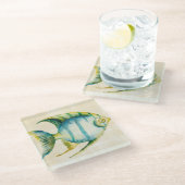 Dessous-de-verre En Verre Aquarium bleu et jaune Poisson (Incliné)