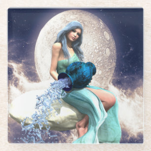 Dessous-de-verre En Verre Aquarius - Une femme qui verse de l'eau d'un Jug