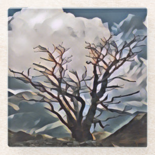 DESSOUS-DE-VERRE EN VERRE ARBRE DE MONTAGNE