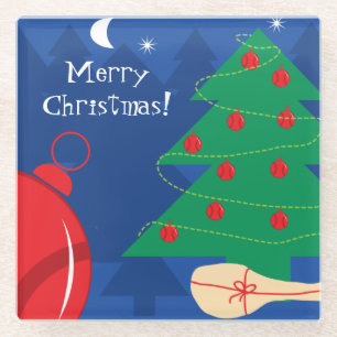 Dessous-de-verre En Verre Arbre de Noël avec balles de tennis et raquette