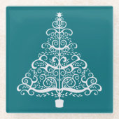 Dessous-de-verre En Verre Arbre de Noël blanc Turquoise (Devant)