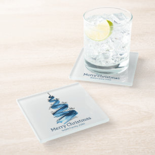 Dessous-de-verre En Verre Arbre de Noël bleu Aquarelle