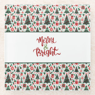 Dessous-de-verre En Verre Arbre de Noël, cadeaux, sucre de canne