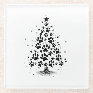 Dessous-de-verre En Verre Arbre de Noël Empreinte de Patte Amateur de Chien