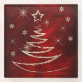 Dessous-de-verre En Verre Arbre de Noël or rouge (Devant)