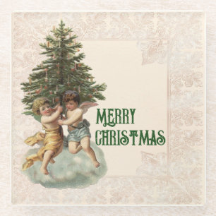 Dessous-de-verre En Verre Arbre de Noël Vintage & Angles personnalisés