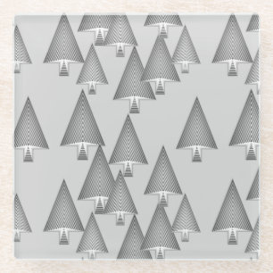 Dessous-de-verre En Verre Arbres de Noël métalliques modernes - gris argenté
