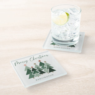 Dessous-de-verre En Verre Arbres de Noël modernes Vacances manuscrites
