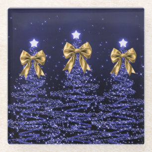 Dessous-de-verre En Verre Arbres scintillants de Noël Navy Blue avec un faux