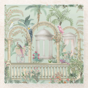 Dessous-de-verre En Verre Arc de jardin grec vintage perroquet arbres tropic